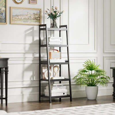 127 cm H x 43.2 cm W Bamboo / Rattan Ladder Bookcase