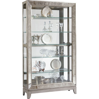 Antique Style 5 Shelf Mirrored Curio Cabinet in Aged Silver