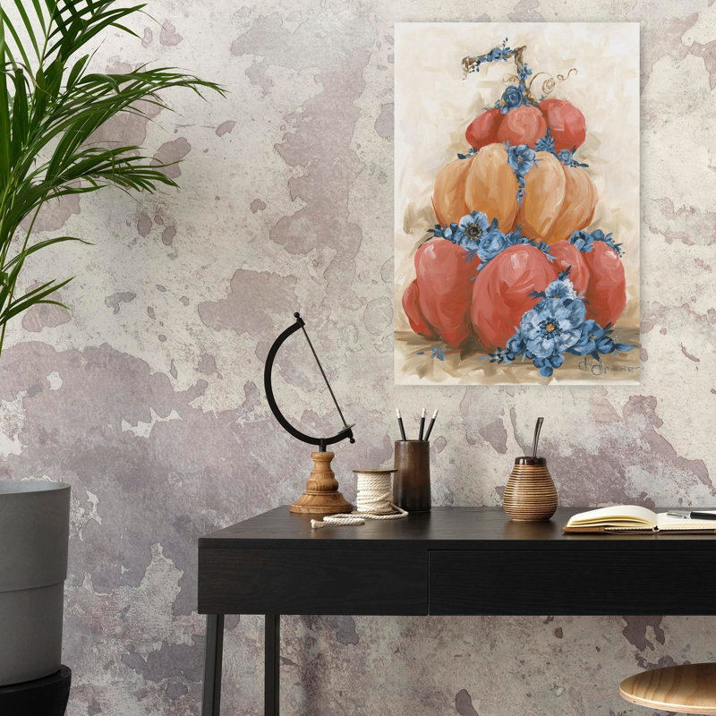 Automne, citrouille d'automne, art floral abstrait contemporain, H 24 po x l 16 po