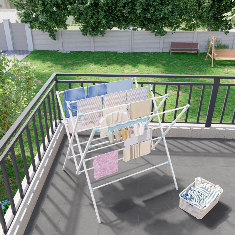 Foldable Clothes Drying Rack with Sock Clips, Blue