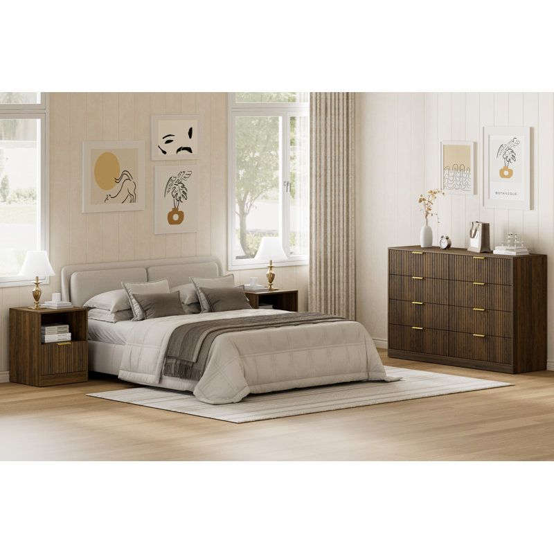 3-Piece 8-Drawer Dresser & 1-Drawer Nightstand Set, Walnut