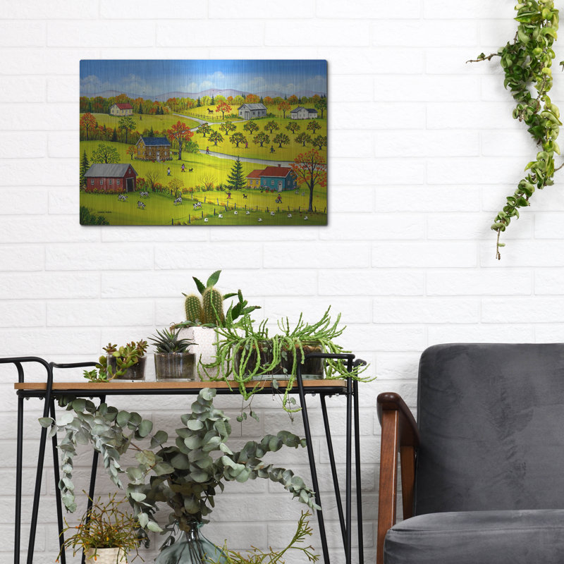 Ophelia & Co. «Farm Kids in the Fall» par Sharon Mark, art mural en métal, H 12 po x l 16 po