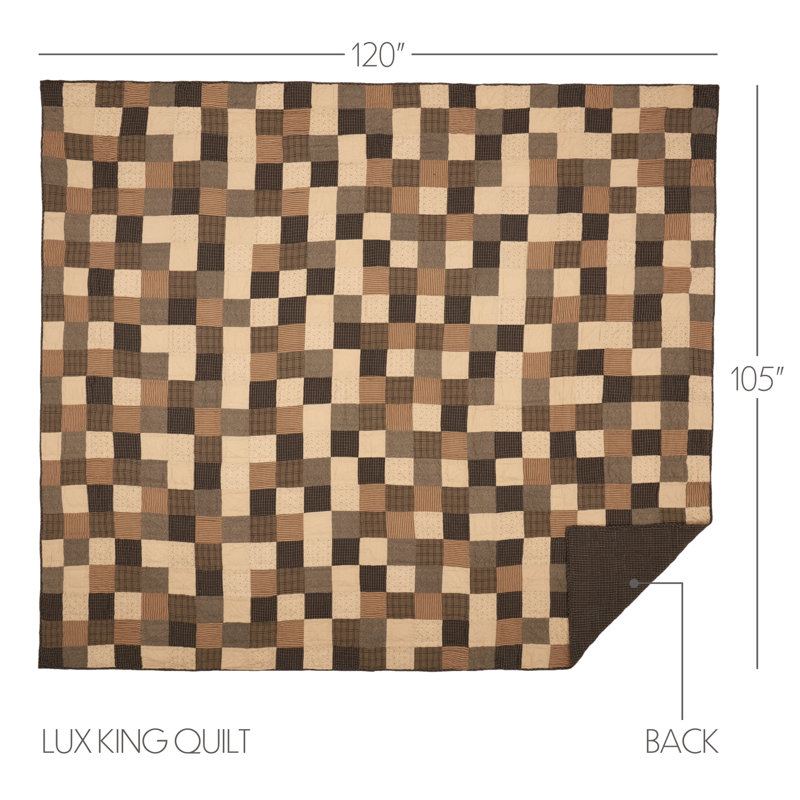 California King Black and Khaki Cotton Reversible Quilt Set