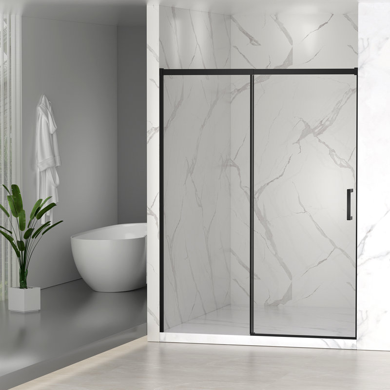 Porte de douche coulissante semi-sans cadre l 56 à 60 po x H 74 po, verre trempé clair de 1/4 po (6 mm)