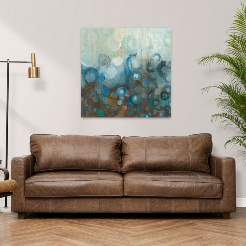 Art contemporain bleu et bronze à pois avec art abstrait bleu, H 36 po x l 36 po