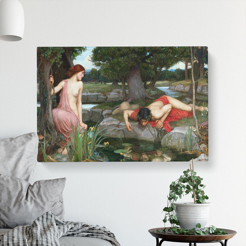 Echo And Narcissus by John William Waterhouse - Wrapped Canvas Painting, 40cm H x 60cm W x 3cm D