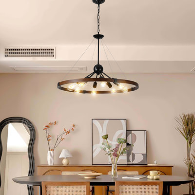 8- Ceiling - Retro Design, Rust, Adjustable Height, Walnut + Black Vintage Style, Rustproof, Height Chain, Black, For Living Dining Kitchen