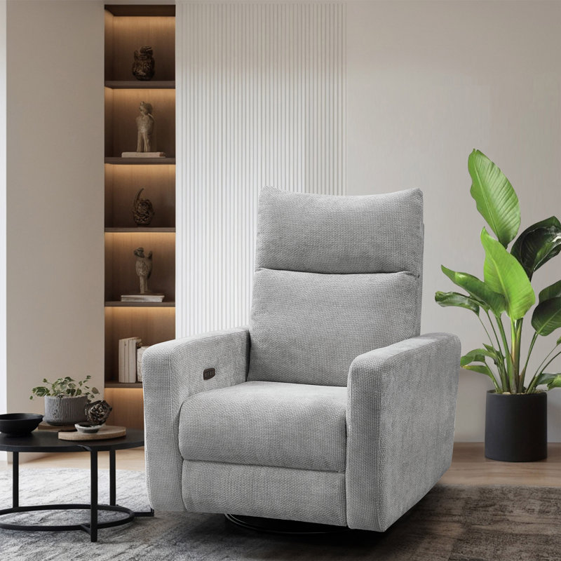 Vinathi Upholstered Power Recliner, Light Gray