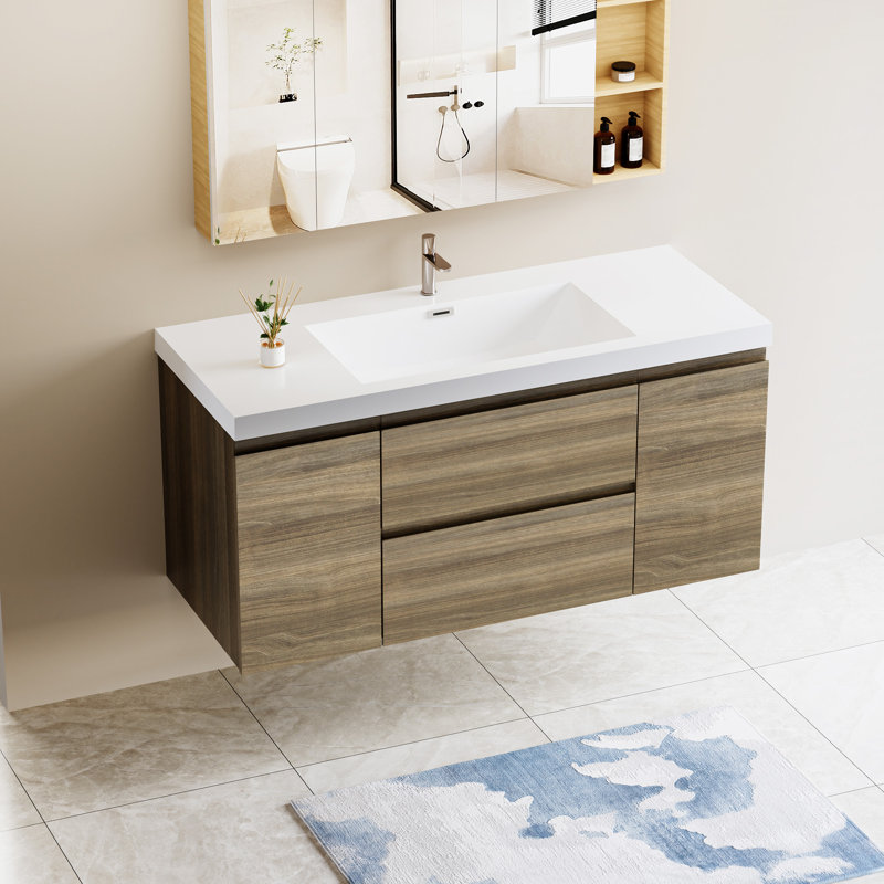 48" Floating Bathroom Vanity With Sink, Gris