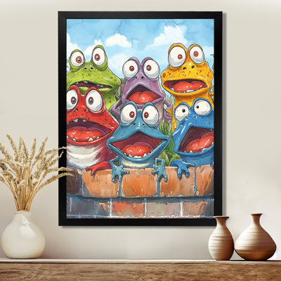 Funny Family Of Toad Cartoon I - Frog Print Wall Art
