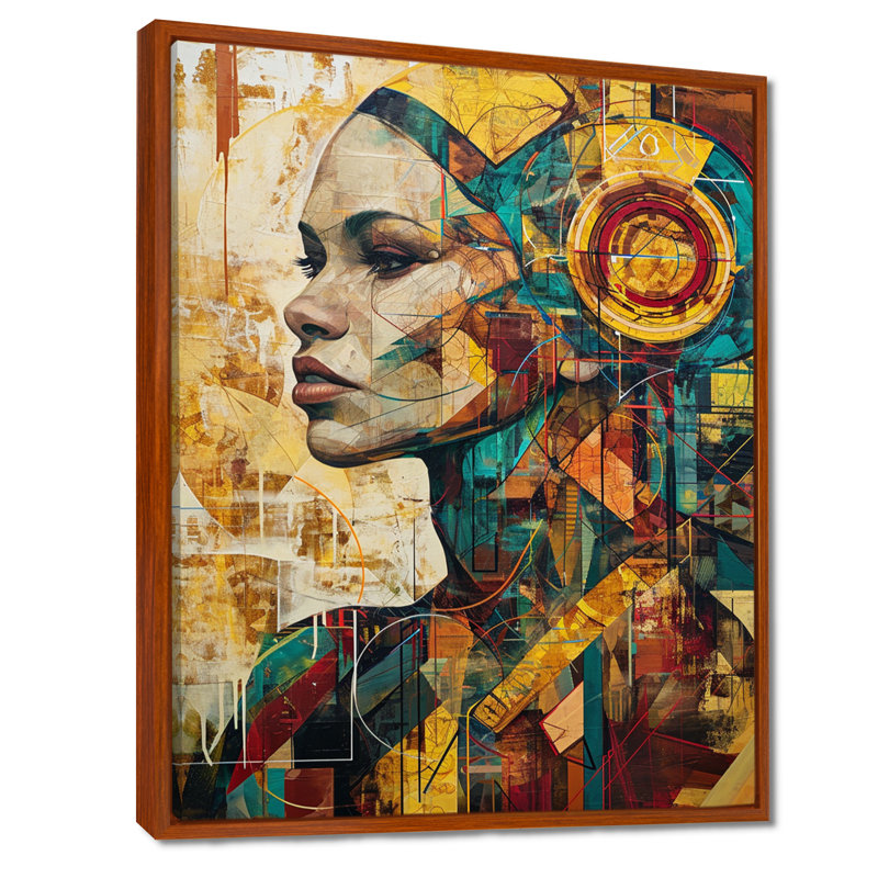 «Boho Beauty Vintage Grunge Collage - Abstract Portraits», reproduction d'art mural, H 44 po x l 34 po, Cadre flottant doré