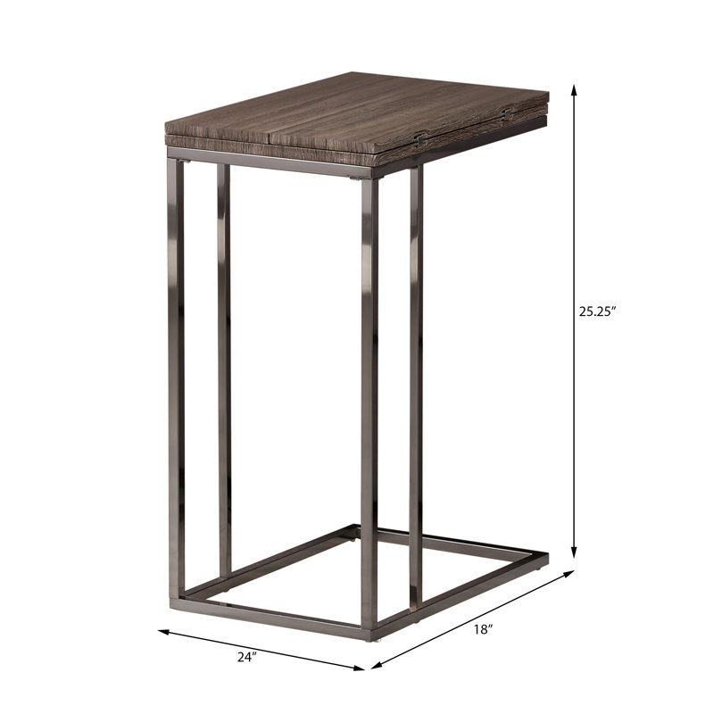 Landaverde Solid Wood Top End Table, Weathered Grey, Black Nickel, 25.25" H x 18" W x 24" D