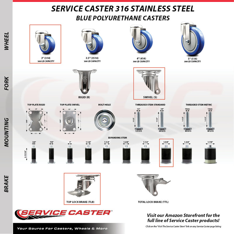 Poly Swivel Caster, Blue