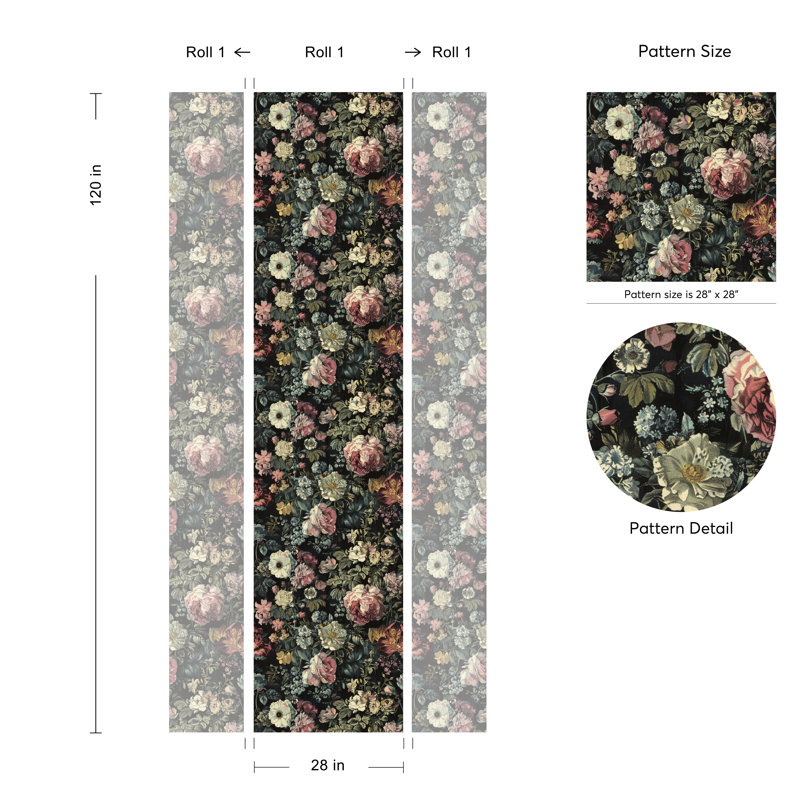Papier peint floral foncé foncé Bryelle Peel & Stick Vibrant Flowers Roll