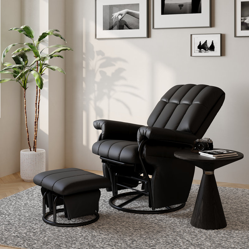 Fauteuil inclinable et oscillant pivotant à 360 ° avec repose-pieds, Similicuir noir