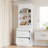 Farmhouse 84" Tall Kitchen Pantry with Faux Marble Top & 5 Drawers - White Freestanding Storage Cabinet-1175407822