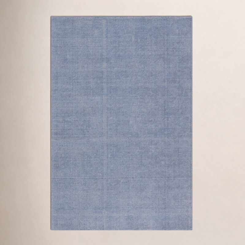 Caron Light Blue Cream Hand-Woven Striped Rug, Runner 3' x 10'