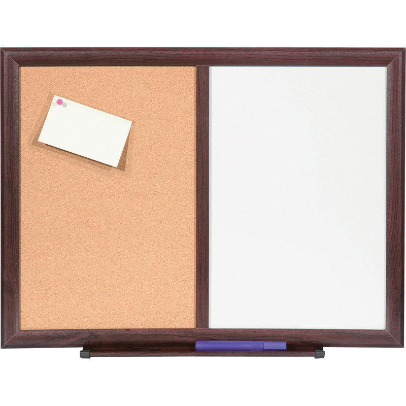 Elegant Mahogany 24" x 18" Dry-Erase Cork Bulletin Combo Board