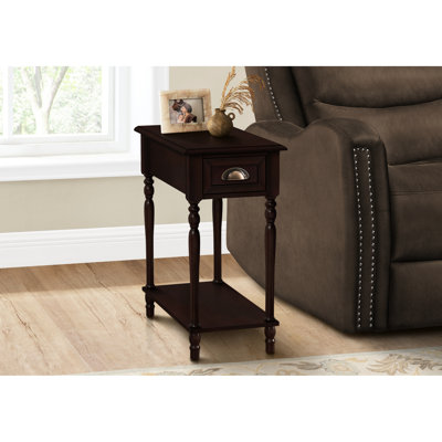 Table d'appoint à 2 niveaux avec tablette inférieure, placage brun pour la chambre à coucher et le salon, table d'appoint étroite, tiroir de rangement traditionnel, finition