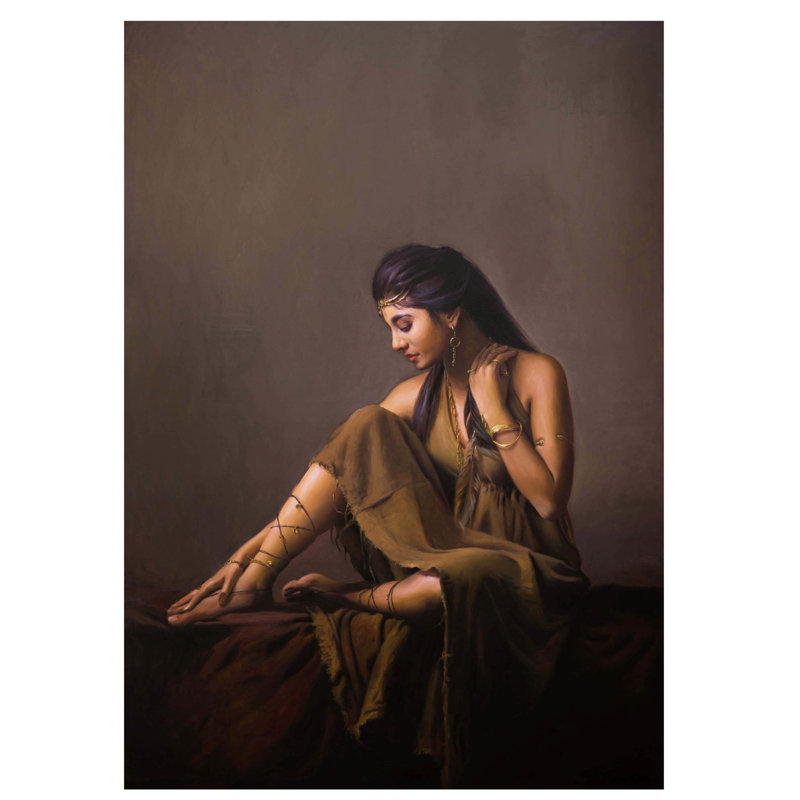 Femme assise décontractée | Huile sur toile | Par Mahesh Soundatte