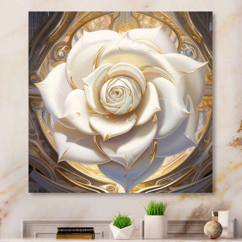 «Exquis White Rose Delicate Glam Illustration», reproduction sur toile, 36" H x 36" W, Toile tendue
