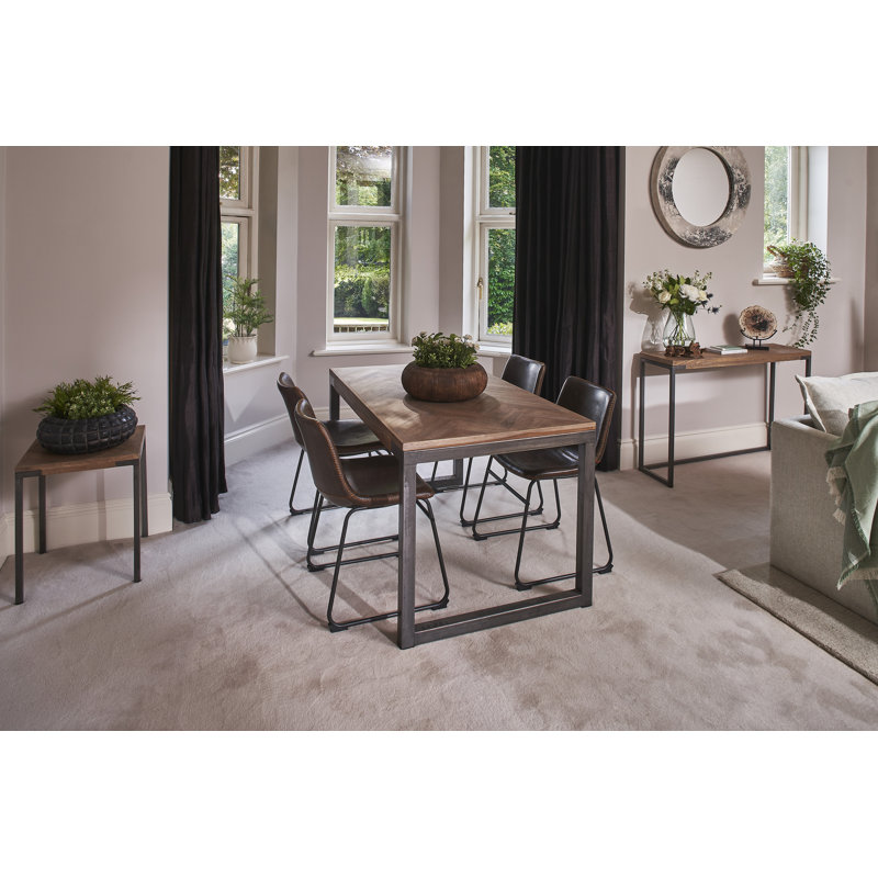 Solid Wood Top Metal Base Dining Table, 75cm H x 140cm W x 80cm D