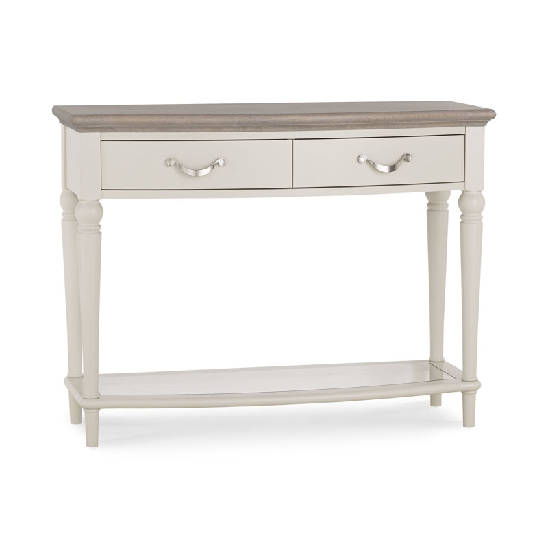 Dimas 109.8cm Solid Wood Top Console Table, Grey Washed Oak, Soft Grey