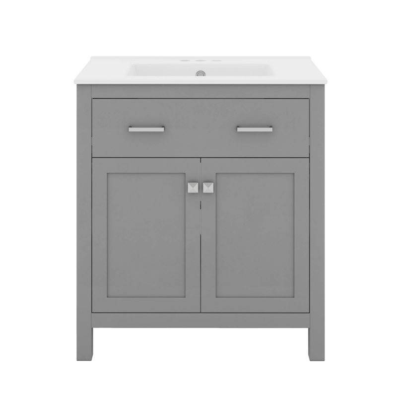 Meuble-lavabo 30 po avec lavabo, ensemble de meuble-lavabo simple autoportant avec tiroirs, une armoire et un tiroir basculant