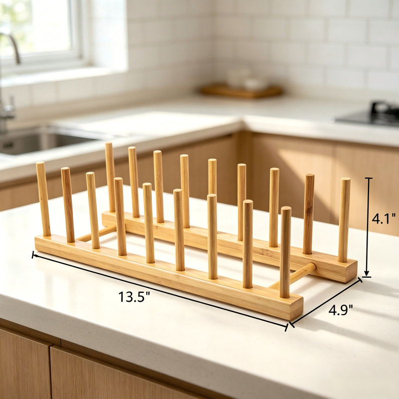 Ensemble de 4 assiettes à vaisselle et porte-casseroles en bambou