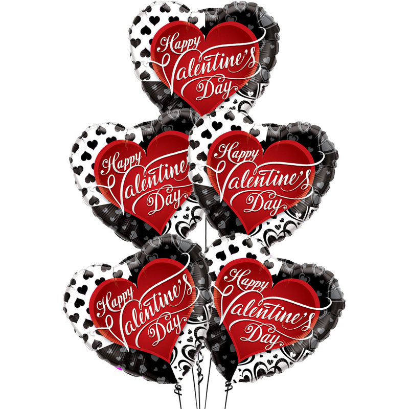 Ballon en mylar 18 pouces avec cœurs noirs PMU Happy Valentines Day