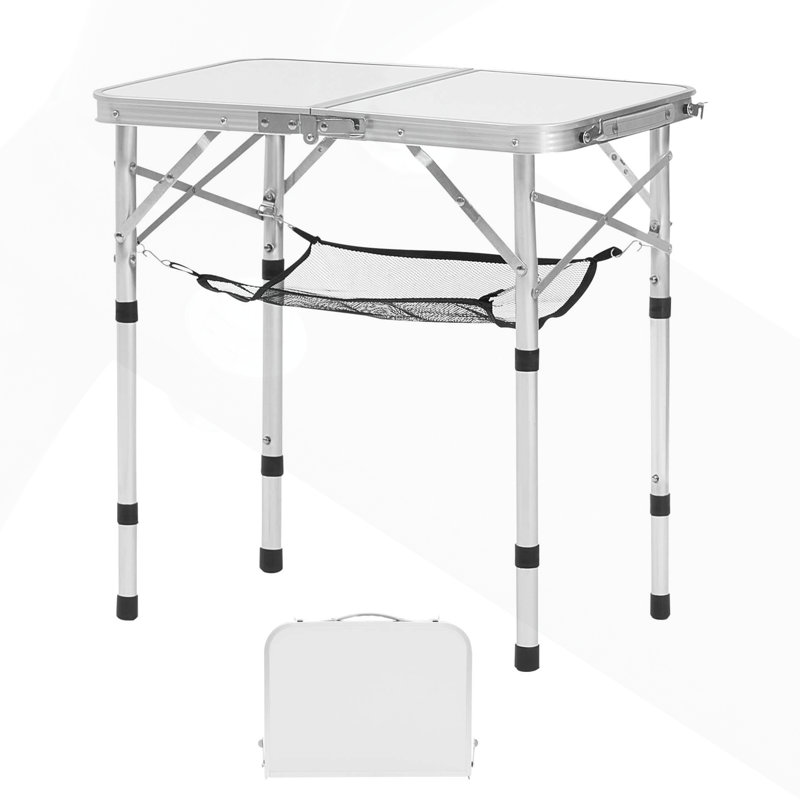 Table de camping portable pliante de 2 pi, table d'extérieur en aluminium avec hauteur réglable et surface en panneau de fibres à densité moyenne durable pour diverses occasions.