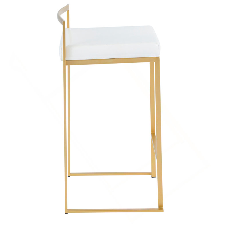 Tabouret de comptoir contemporain 26 "en métal doré avec similicuir blanc Fuji par Lumisource - ensemble de 3, Blanc