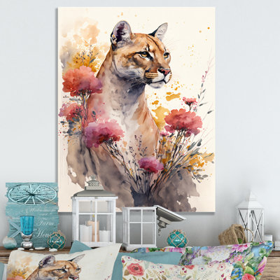 «Cute Puma Floral Art III», peinture sur toile