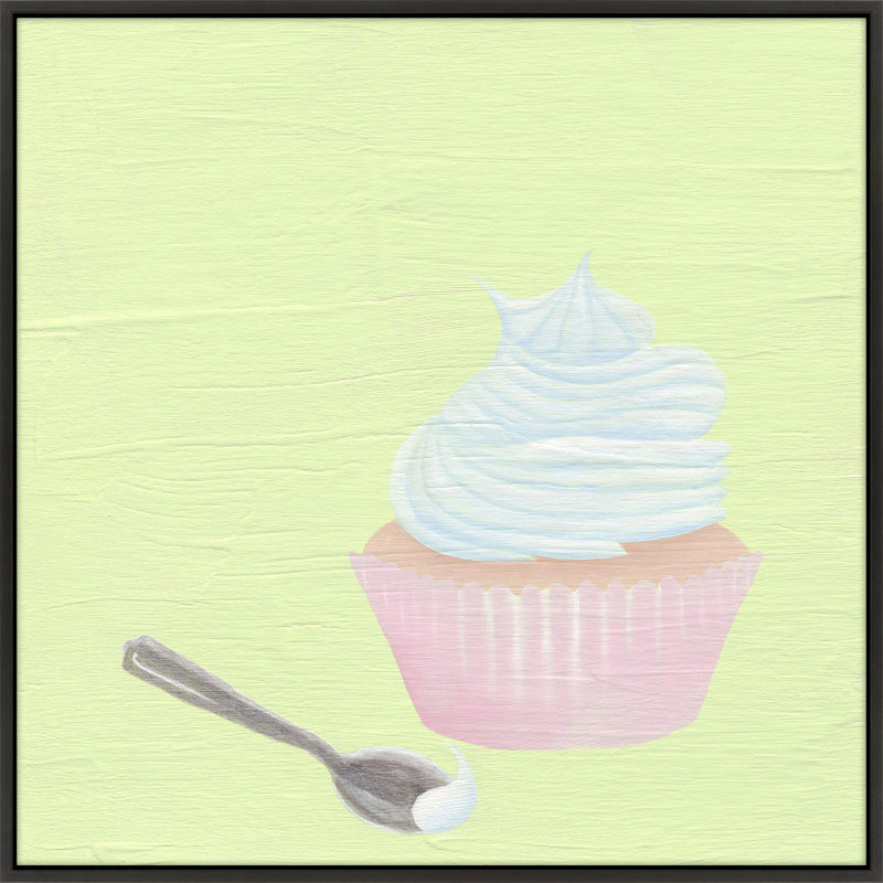 Cupcake With Spoon Print by Katy Montica, 16" W x 16" H x 1.38" D, Black Framed Canvas