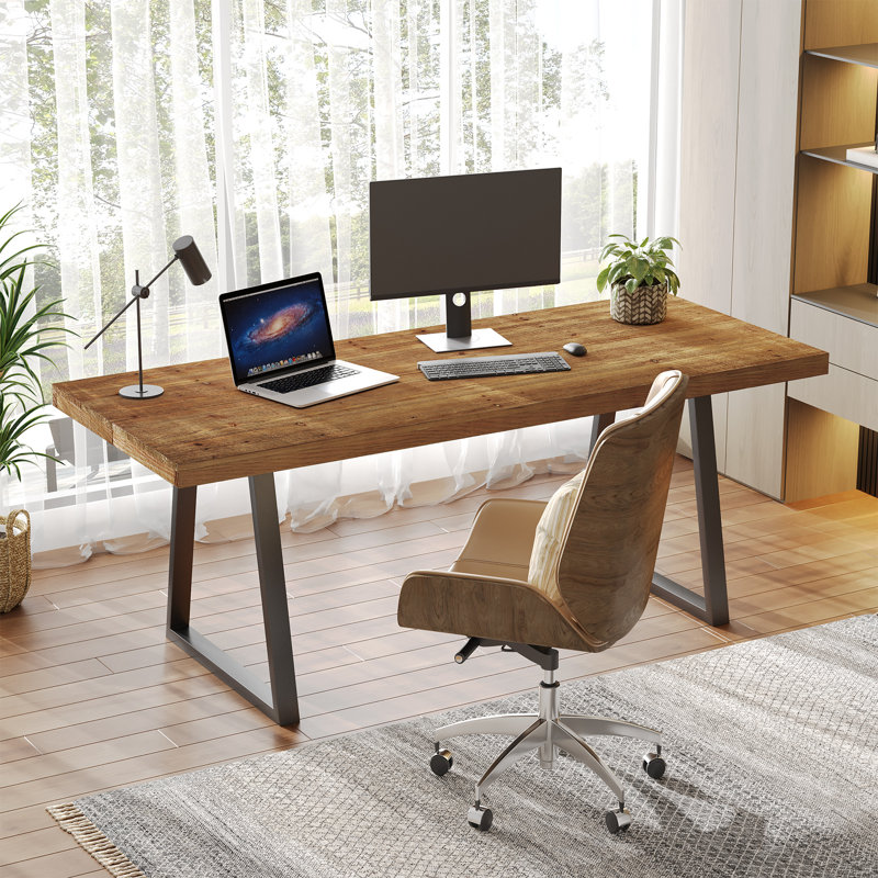 Solid Wood Top Metal Base Executive Desk