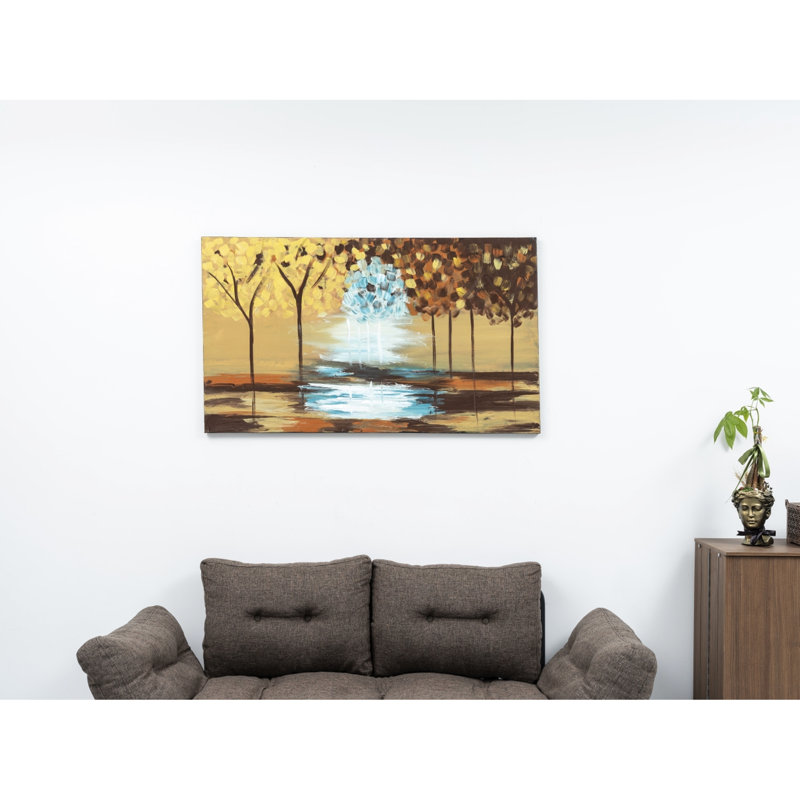 47'' X 27'' Mustard Yellow Handmade Canvas Decoration, For Autumn Hand-Painted Art Fall Decor,
