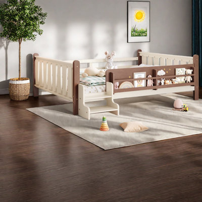 Grands lits en bois peu encombrants avec rangement, conception de plancher pour enfants rustique