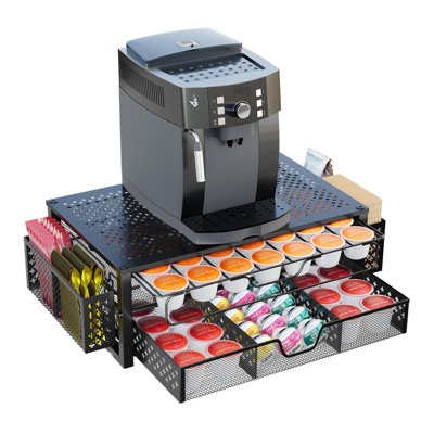 Coffee Pod Holder For K Cups, With 2 Tier Slidng Storage Drawer And Coffee Accessories Holder, 63 Large Or 80 Small Capsule Organizer, Black