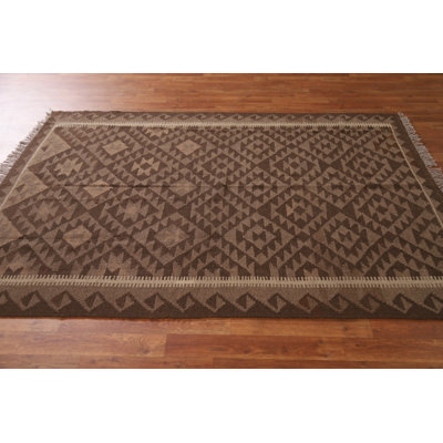 Brown Kilim Wool Area Rug 5x7