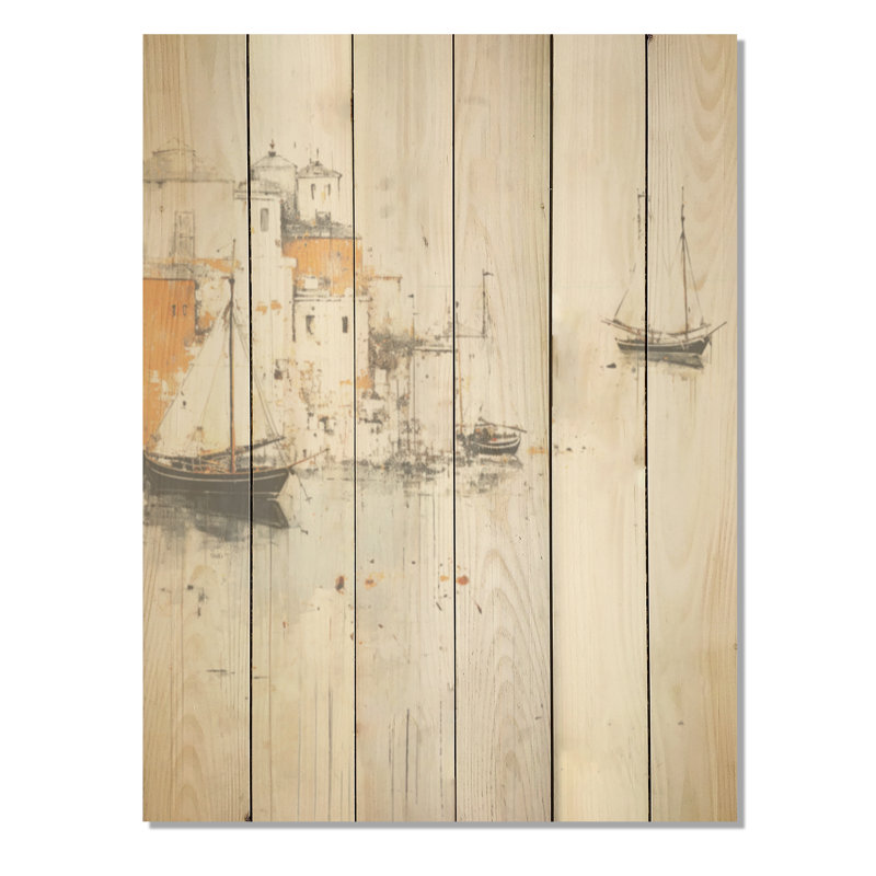 Minimalisme Coastal Port Perception I - art mural en bois de port côtier sur bois de pin naturel, H 20 po x l 10 po