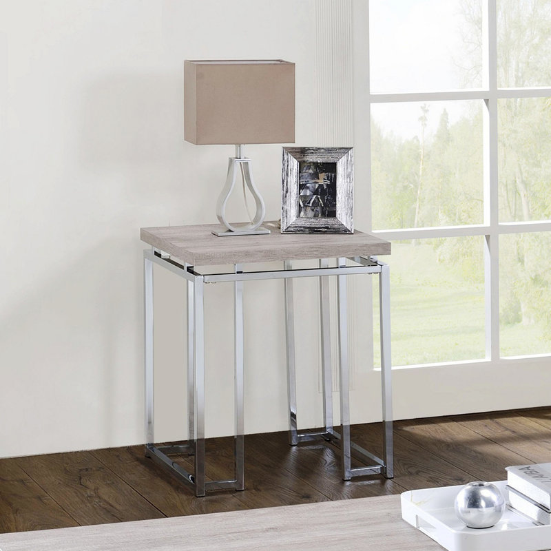 Table de bout carrée avec base en métal, Chêne naturel