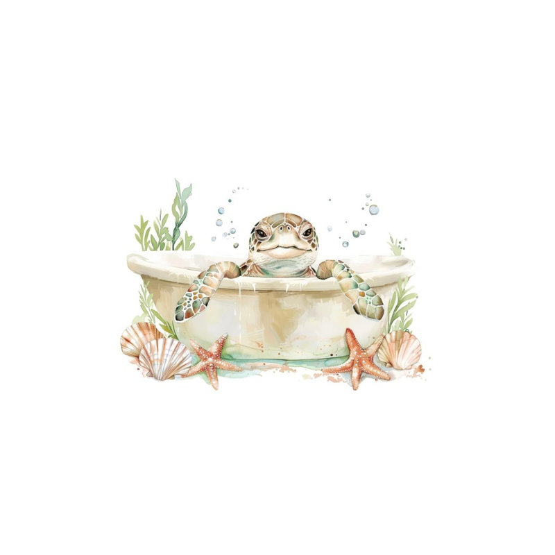 Tortue dans le thème de la baignoire, art mural sans cadre, 16 x 20