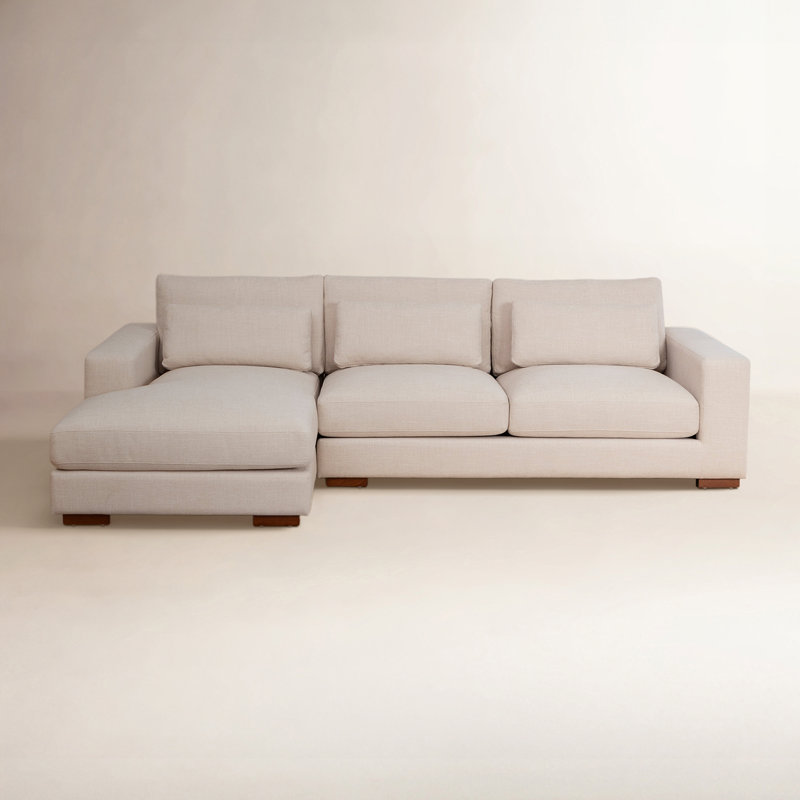 Copley Two-Piece 106.3” Wide L-Shaped Upholstered Sofa With Chaise Lounge, Beige Cotton Blend, Left Hand Facing