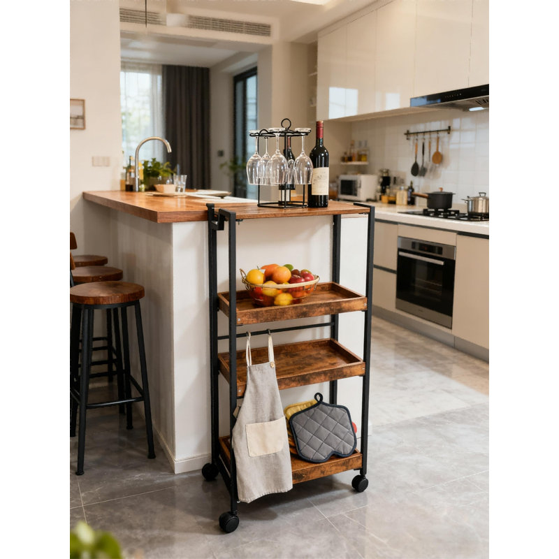 Grand chariot de rangement pliant en bois à 4 niveaux avec roulettes verrouillables, support de rangement de cuisine extensible, étagère de garage robuste à chargement de 100 lb, pliable facile, aucun assemblage requis