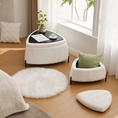 29.9"Wide 2 - Piece Upholstered Storage Ottoman Set Footrest Shoe Changing Stool with Metal Legs,Faux Fur Foot Stool Coffee Side Table With Reversible Lid for Living Room Bedroom Entryway