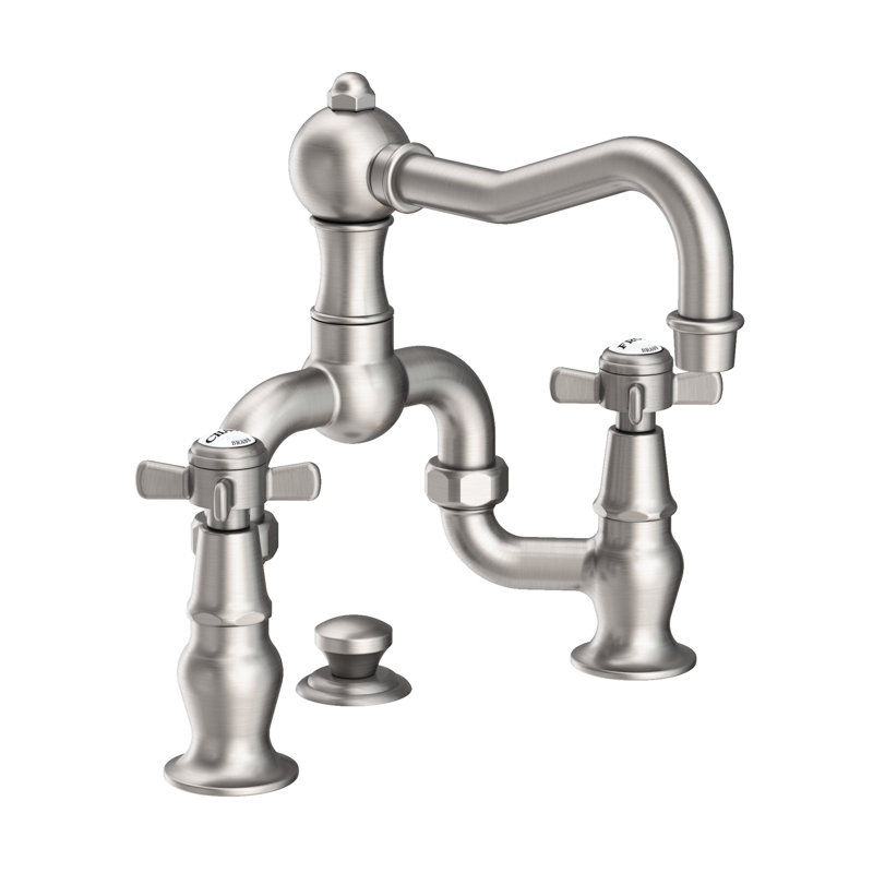 Chesterfield Bathroom Bridge Faucet with Drain Assembly, Stainless Steel (PVD), Bridge