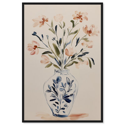 Décoration murale délicate Vase avec fleurs en fleurs par Art Remedy, cadre noir, 30 x 45