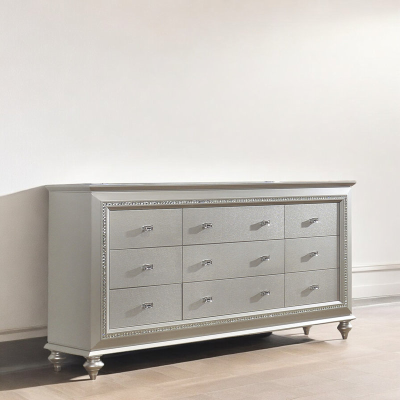 Woodlynne 9 Drawer 66" W Dresser, Champagne/Ivory