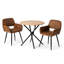 Ensemble de salle à manger 3 pièces en bois naturel avec 2 fauteuils rembourrés bruns pour petits espaces