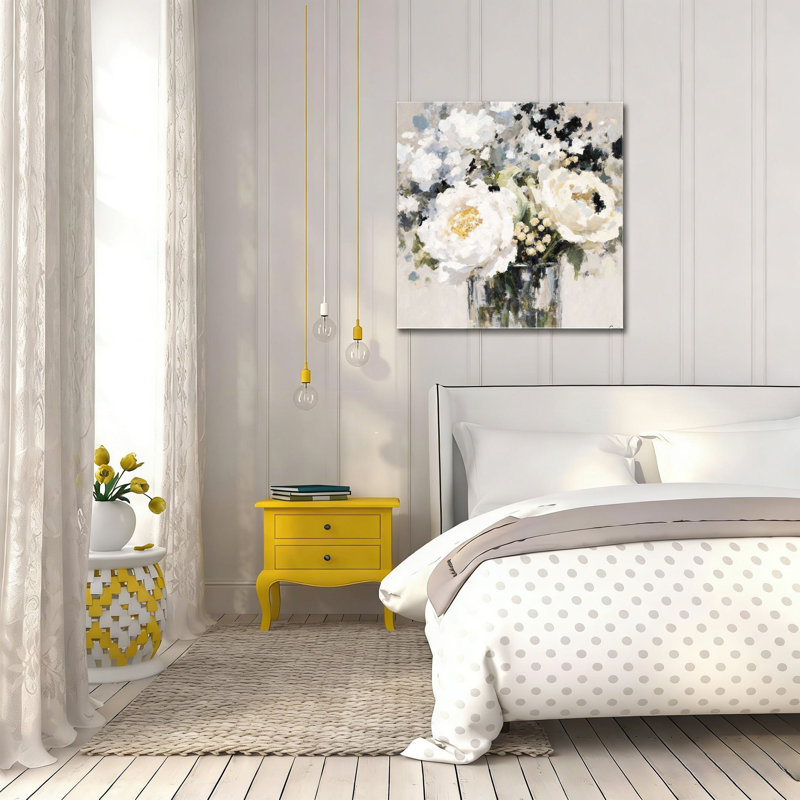 Bouquet de pivoines blanches romantiques, art mural sans cadre, 16 x 16